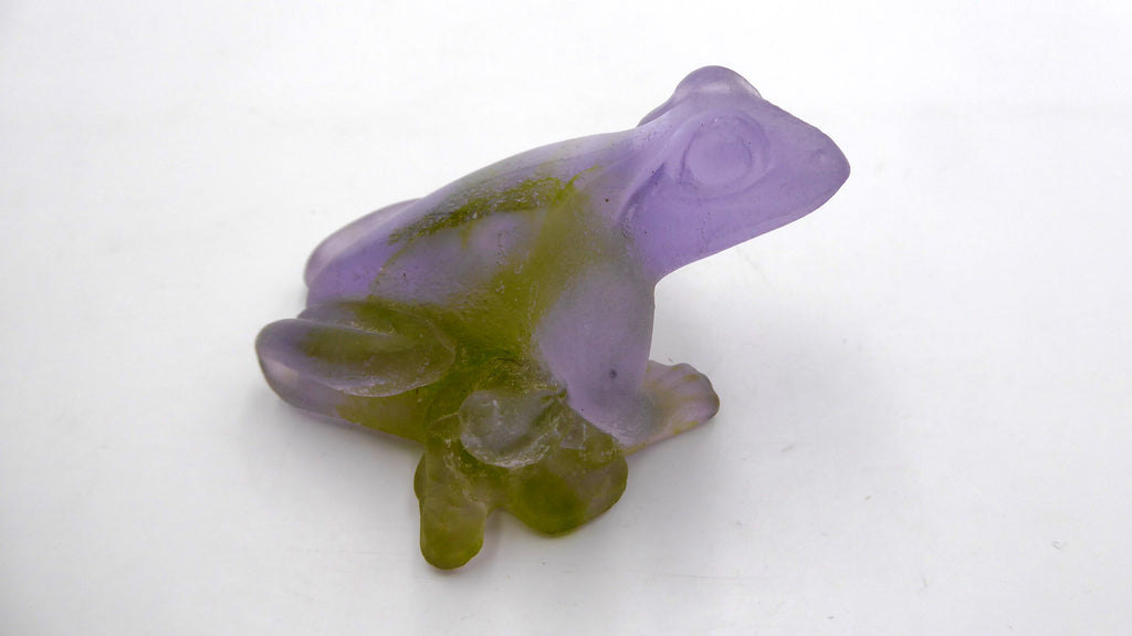 Grenouille DAUM en pâte de verre lilas/vert