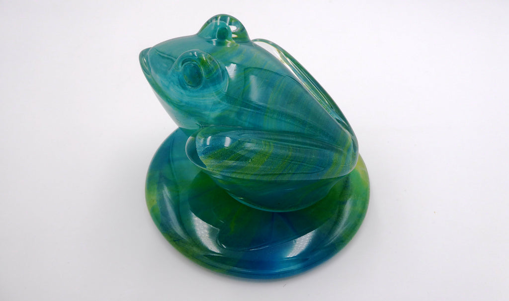 Grosse grenouille DAUM en cristal bleu nuances de vert
