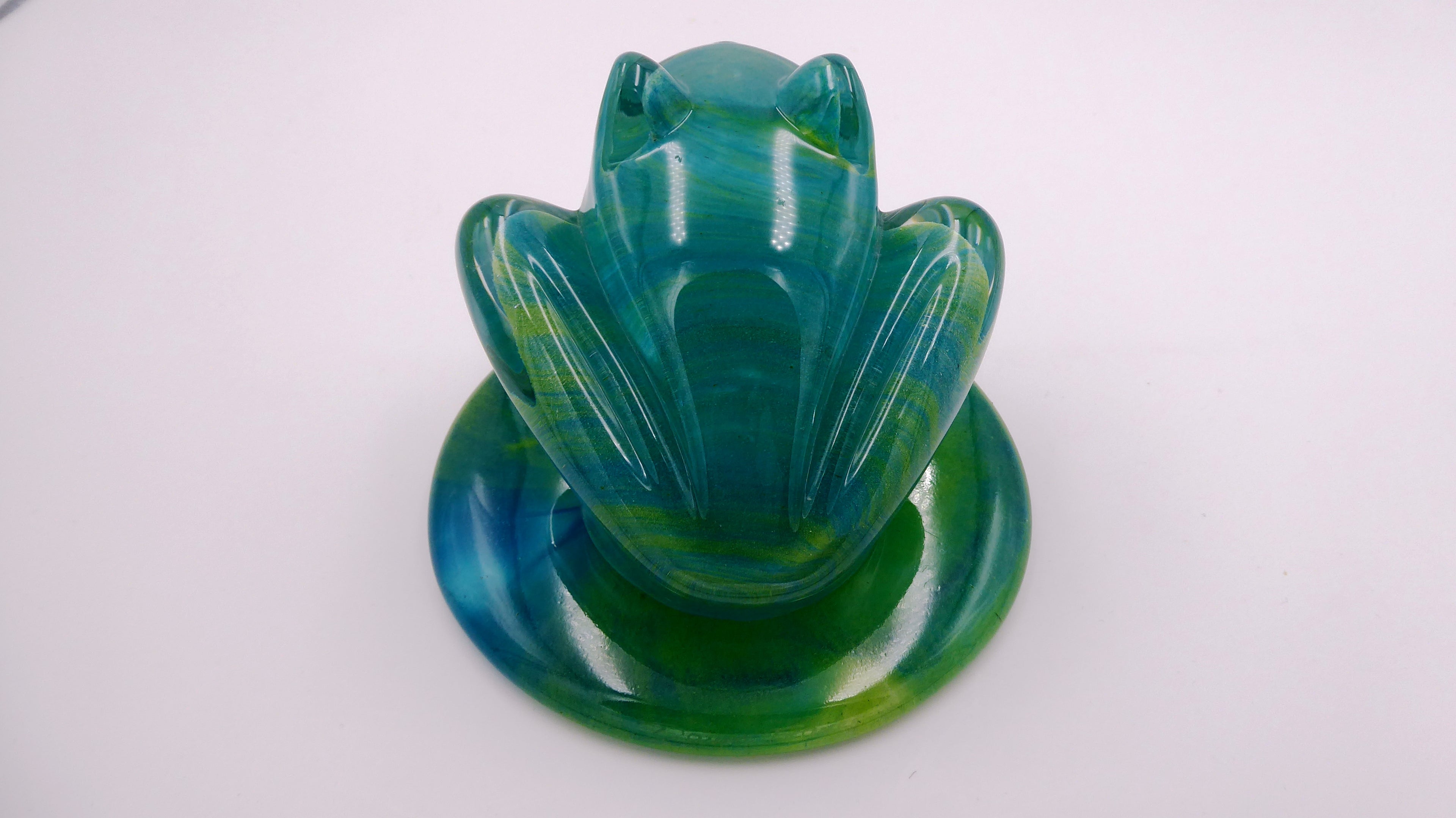 Grosse grenouille DAUM en cristal bleu nuances de vert