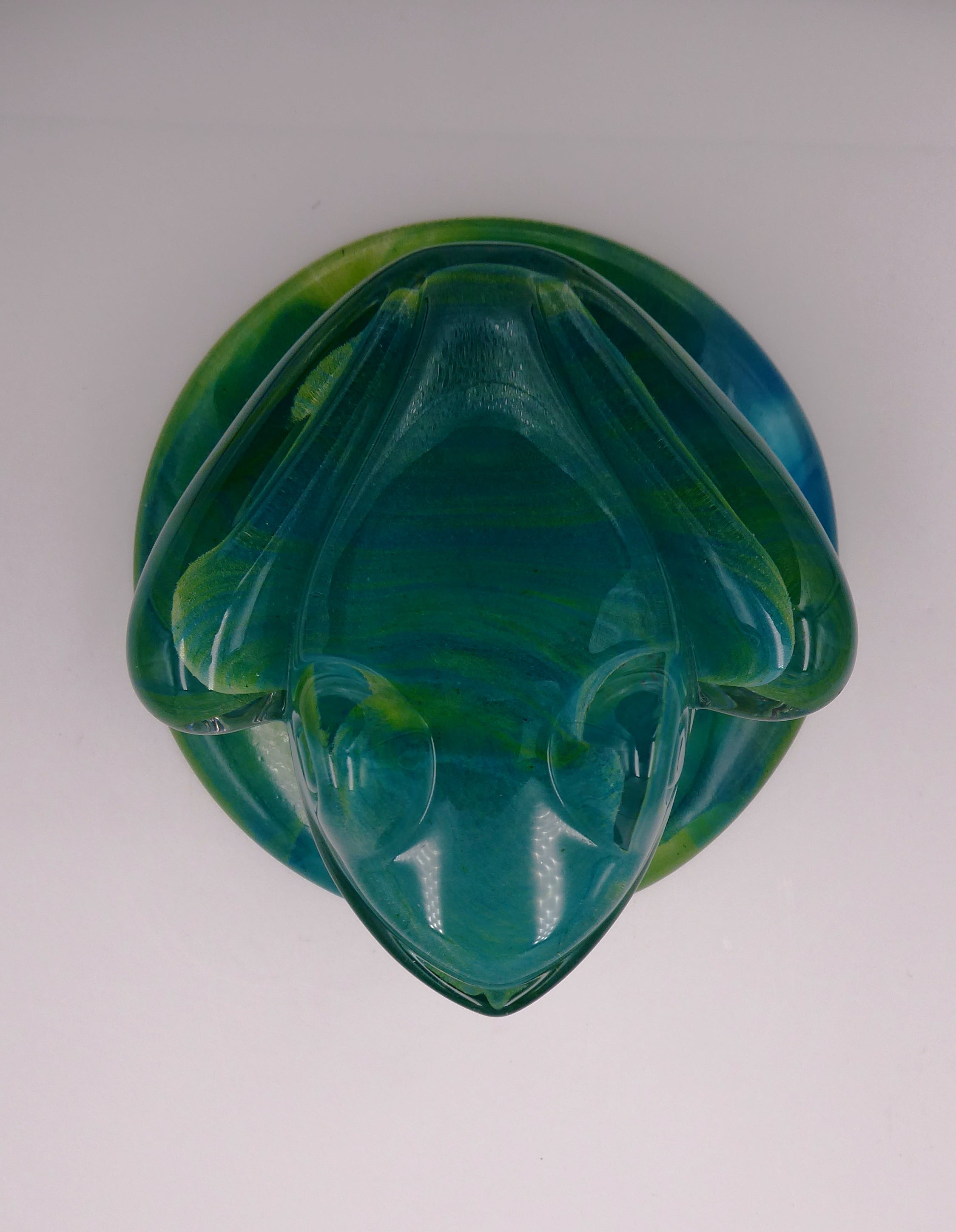 Grosse grenouille DAUM en cristal bleu nuances de vert