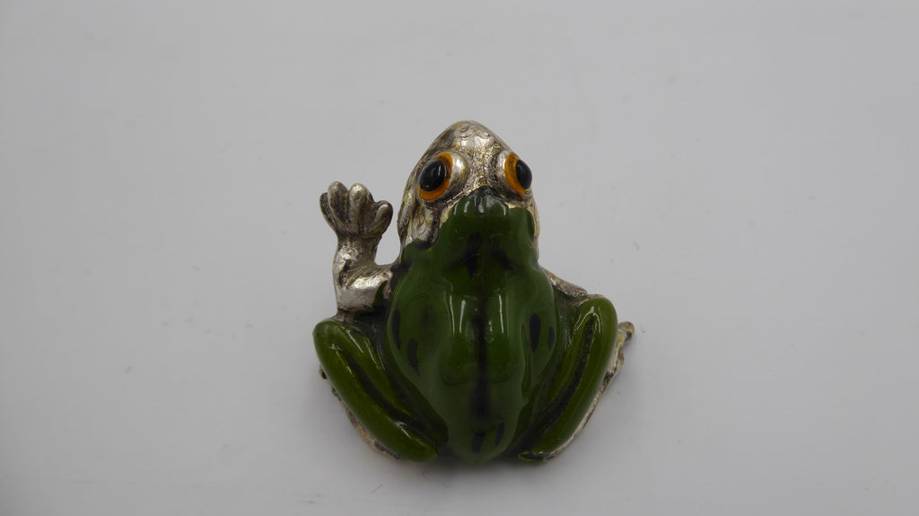Petite grenouille en métal argenté décor fait main