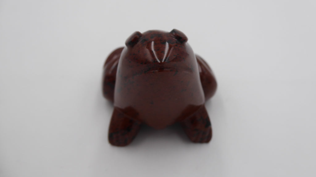 Grenouille en pierre obsidienne acajou