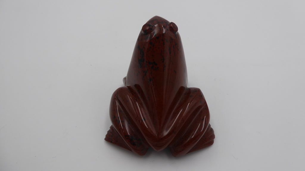 Grenouille en pierre obsidienne acajou