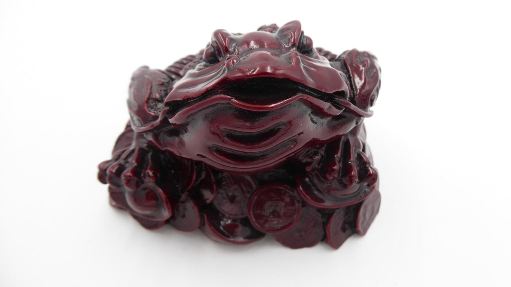 Grosse grenouille chinoise moulage peinte en rouge (Porte bonheur)