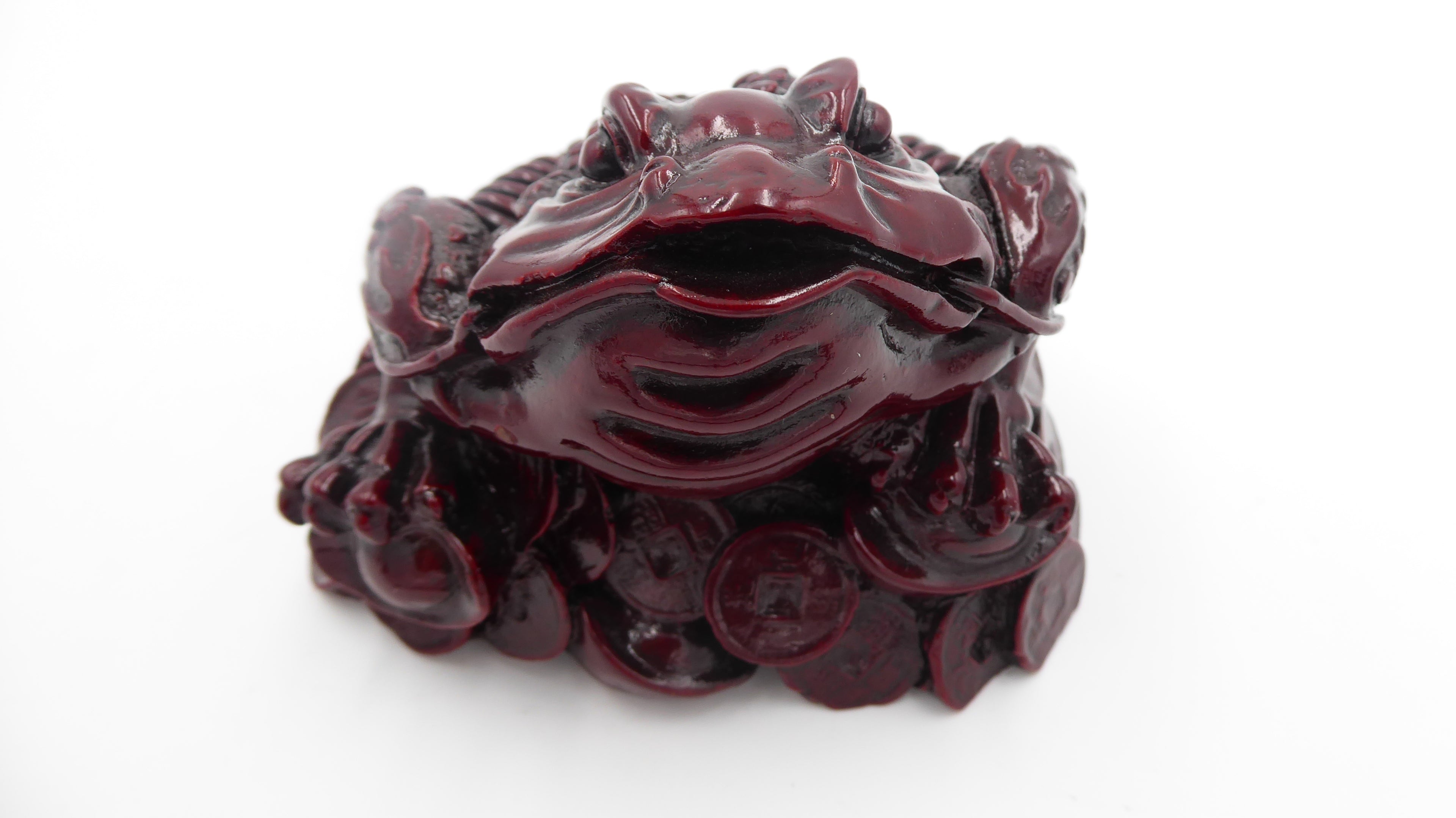 Grosse grenouille chinoise moulage peinte en rouge (Porte bonheur)