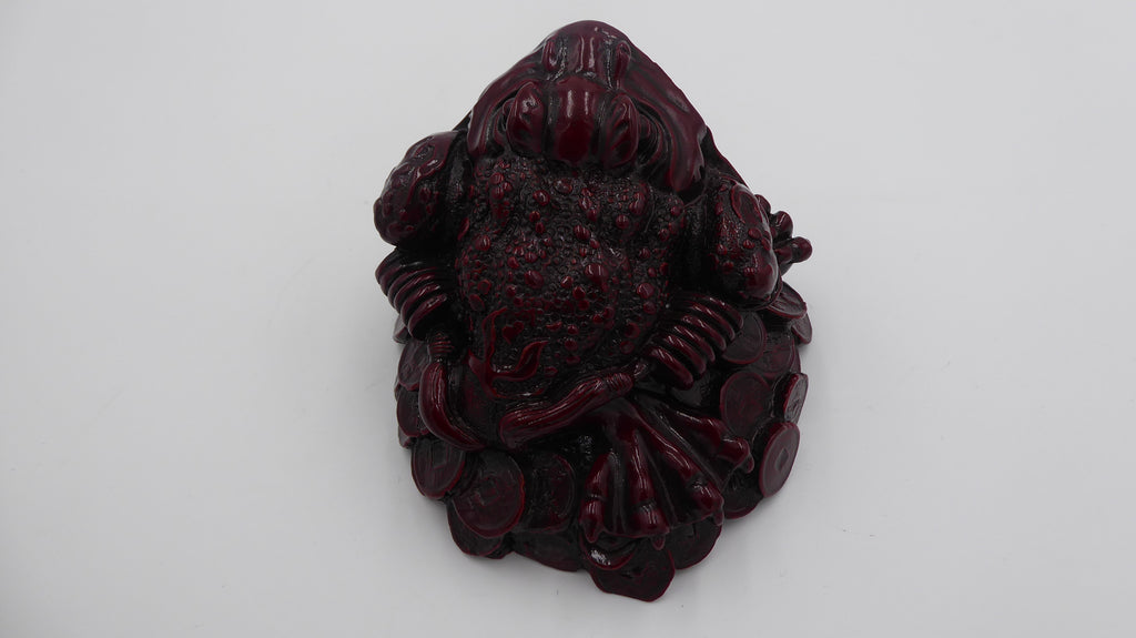 Grosse grenouille chinoise moulage peinte en rouge (Porte bonheur)