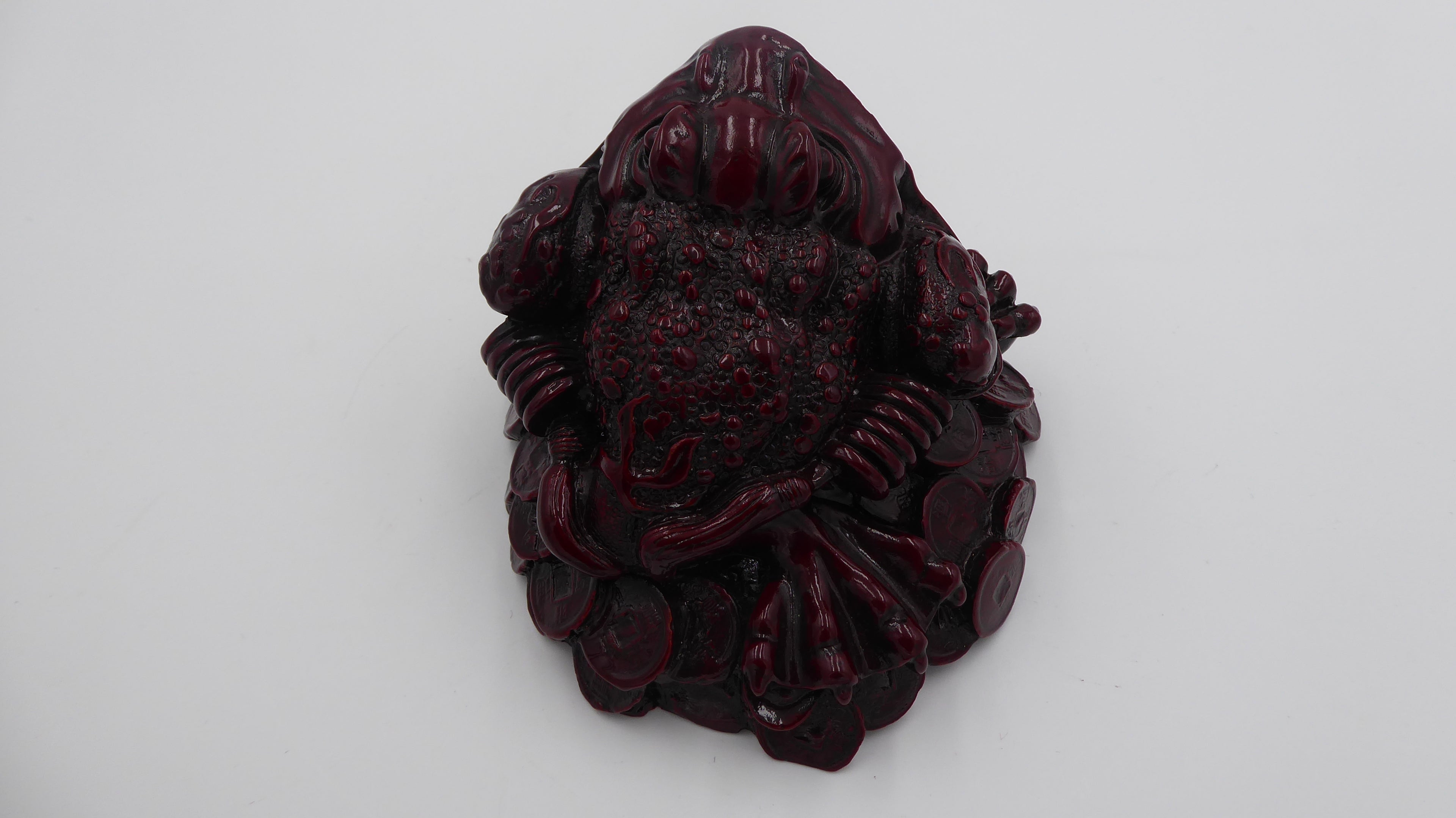 Grosse grenouille chinoise moulage peinte en rouge (Porte bonheur)