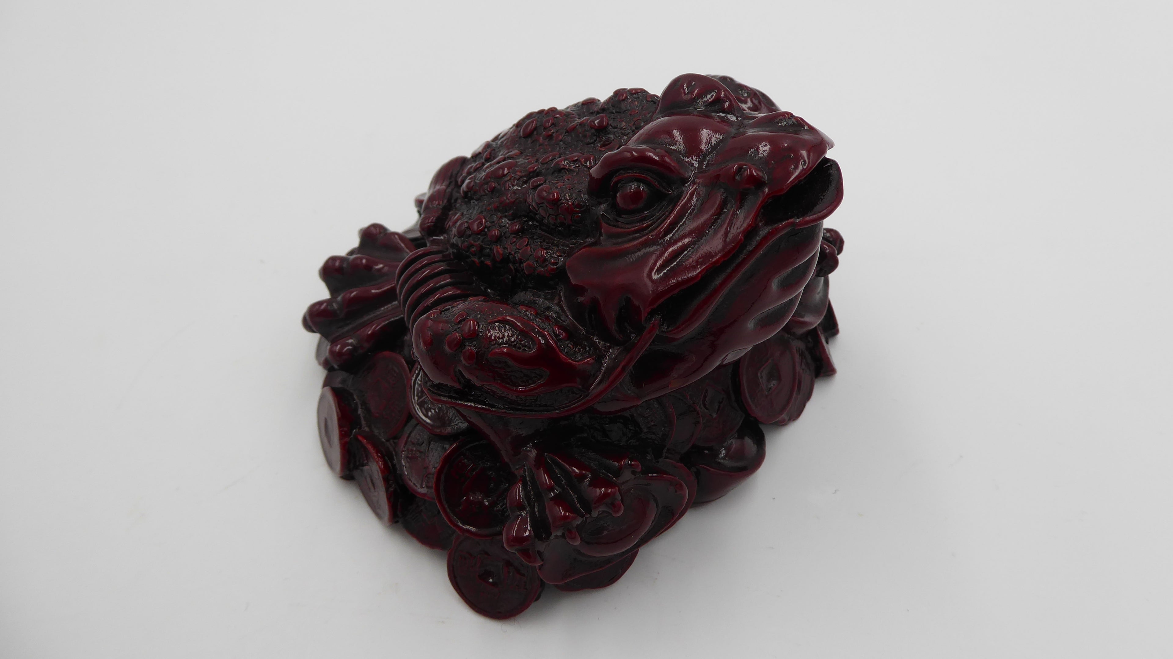Grosse grenouille chinoise moulage peinte en rouge (Porte bonheur)