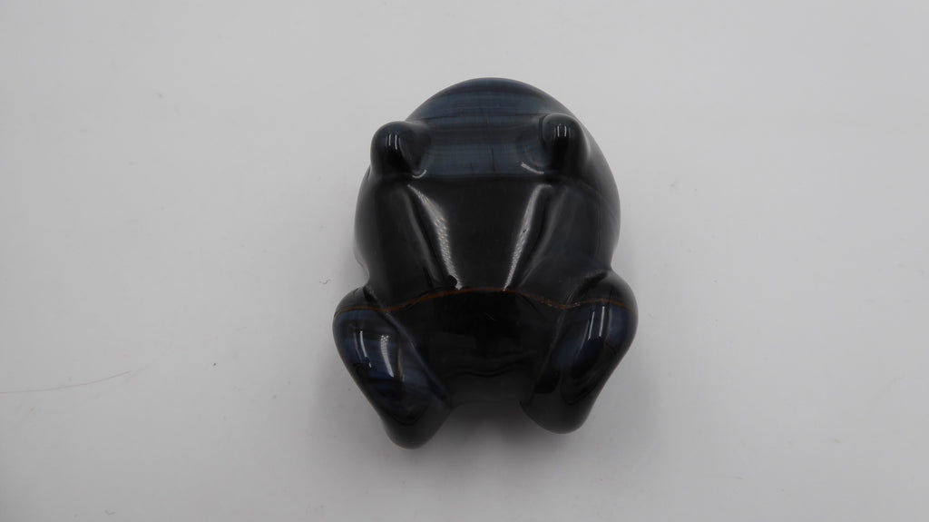 Petite grenouille en pierre labradorite noire à reflets bleus