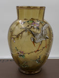 Vase en verre fumé motifs grenouilles et cigogne en émail polychrome