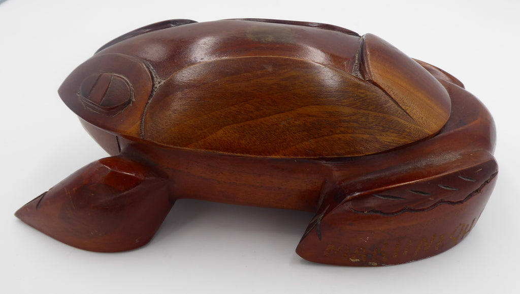 Énorme boite grenouille en bois d'acajou sculptée MARTINIQUE