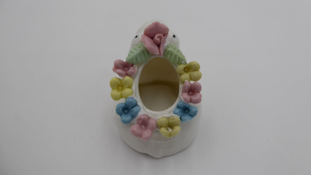 Petit pot grenouille céramique blanche fleurie