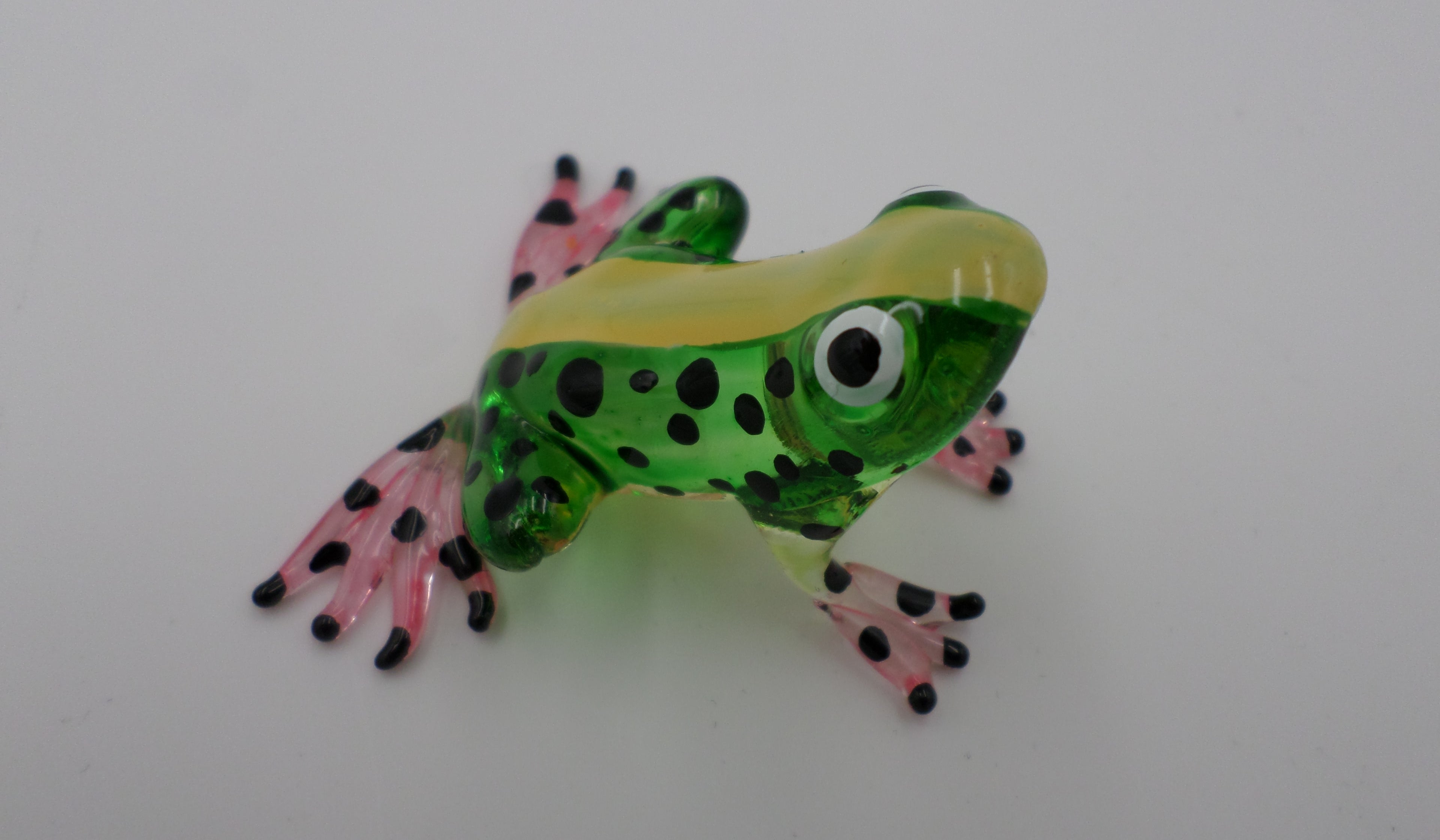 Grenouille verte jaune et rose en verre soufflé main