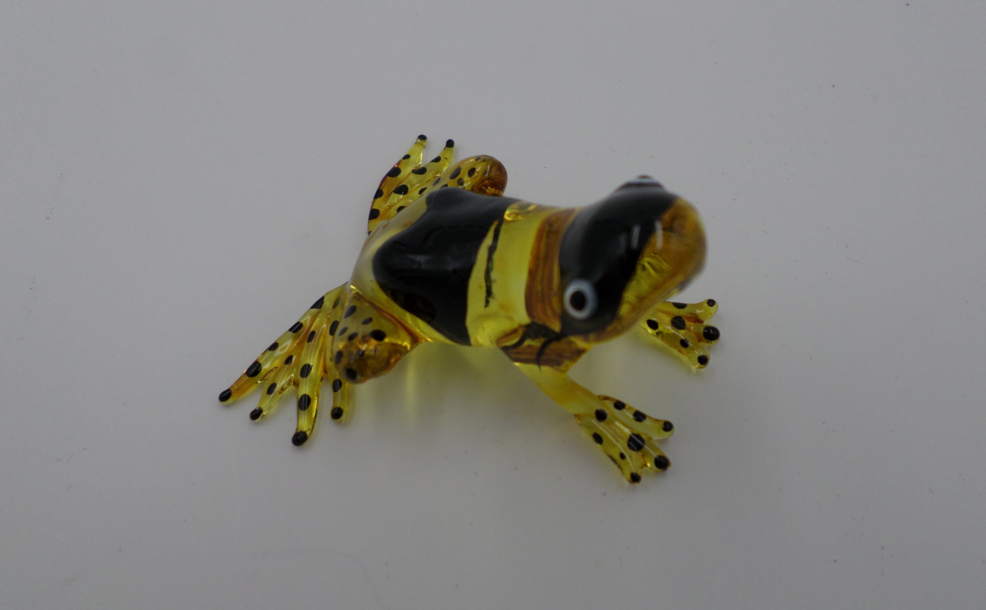 Grenouille jaune noire et marron en verre soufflé main
