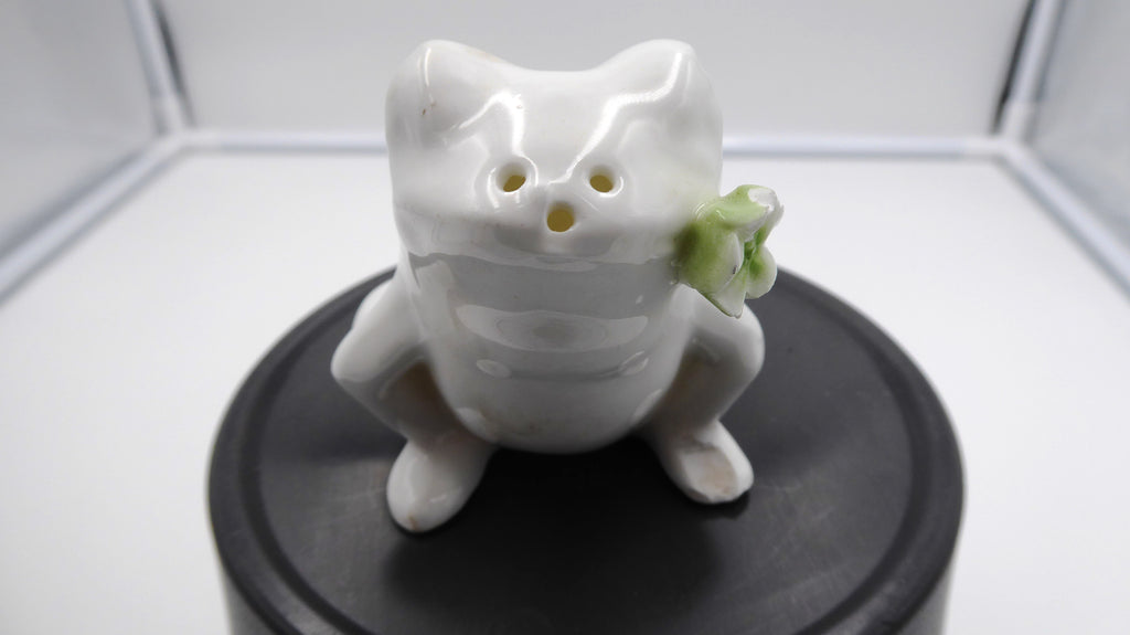 Salière céramique blanche Grenouille avec une fleur dans la bouche