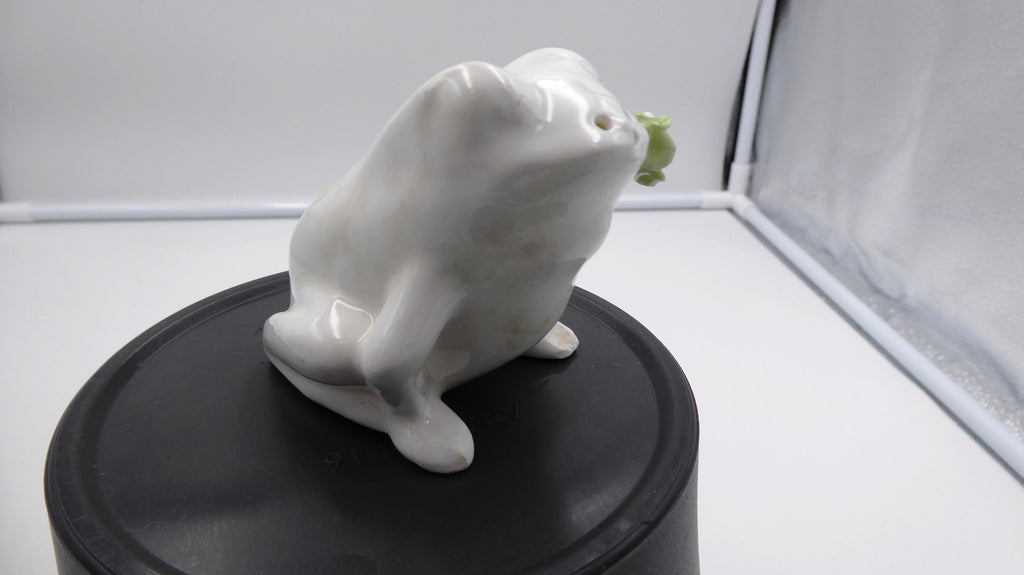 Salière céramique blanche Grenouille avec une fleur dans la bouche