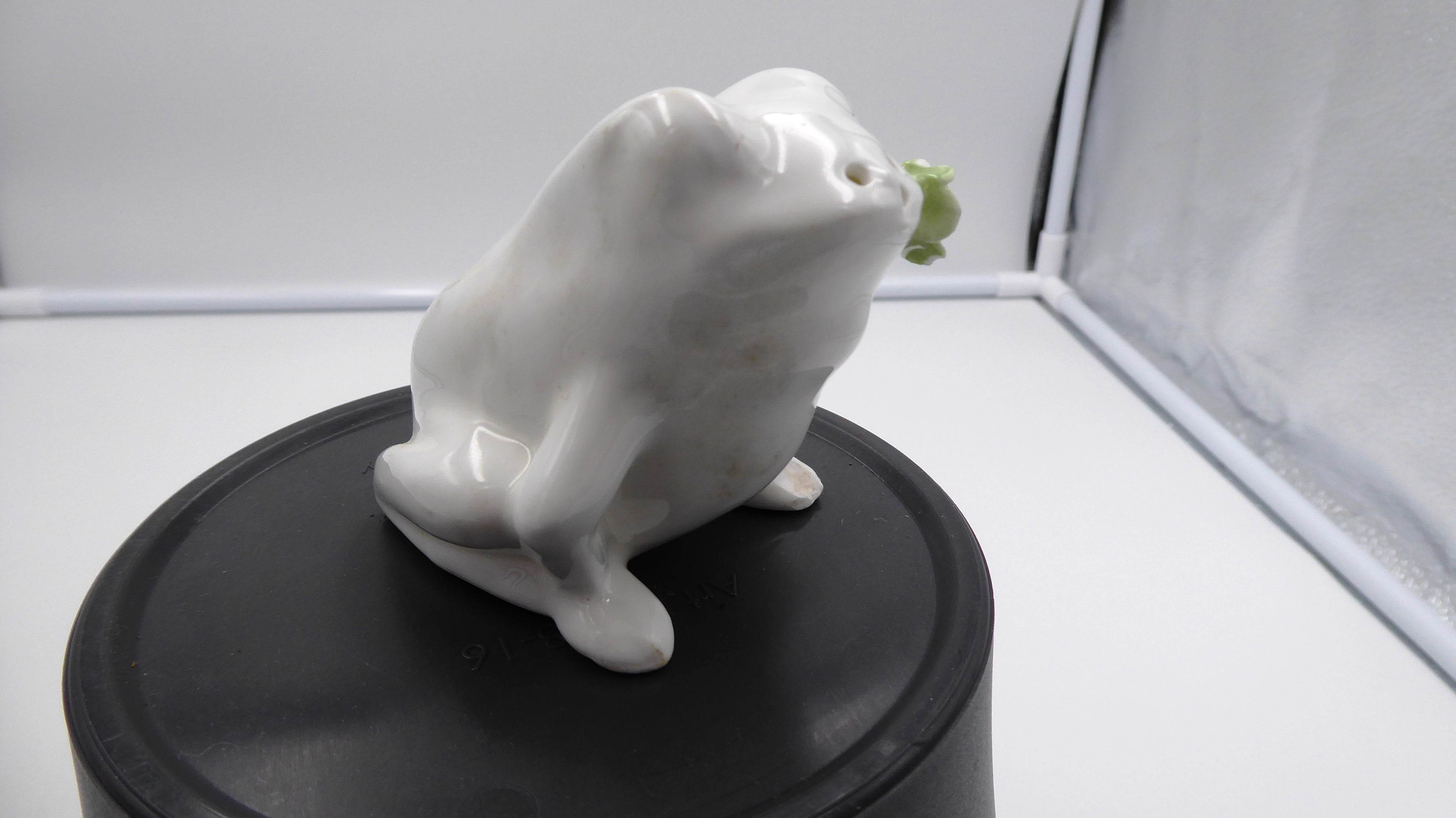 Salière céramique blanche Grenouille avec une fleur dans la bouche