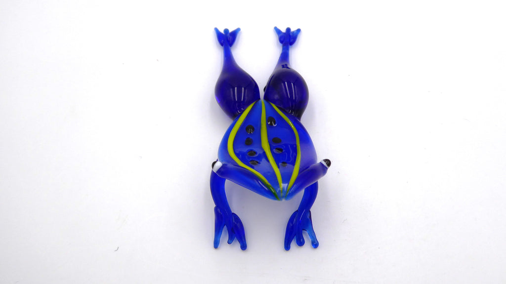 Grenouille en verre soufflé violette à traits jaunes