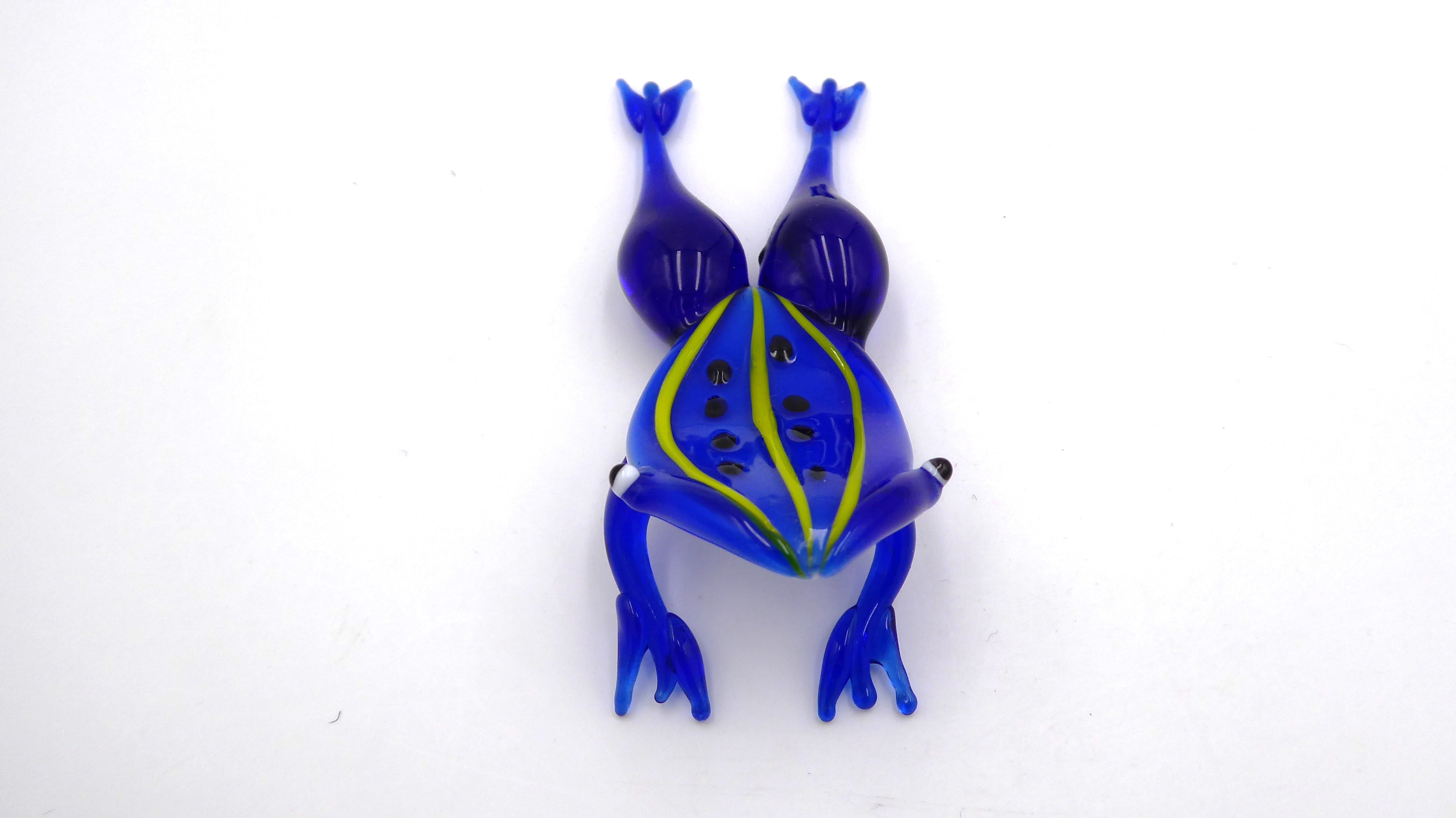 Grenouille en verre soufflé violette à traits jaunes