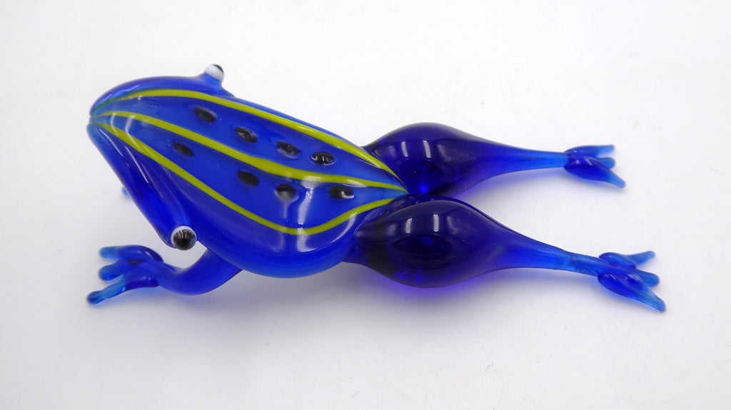 Grenouille en verre soufflé violette à traits jaunes