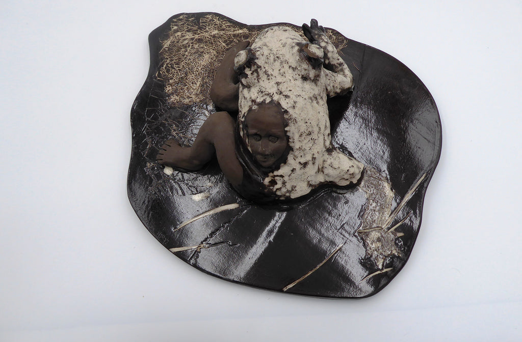 Sculpture artisanale EXEMPLAIRE ARTISTE UNIQUE en céramique noire et blanche