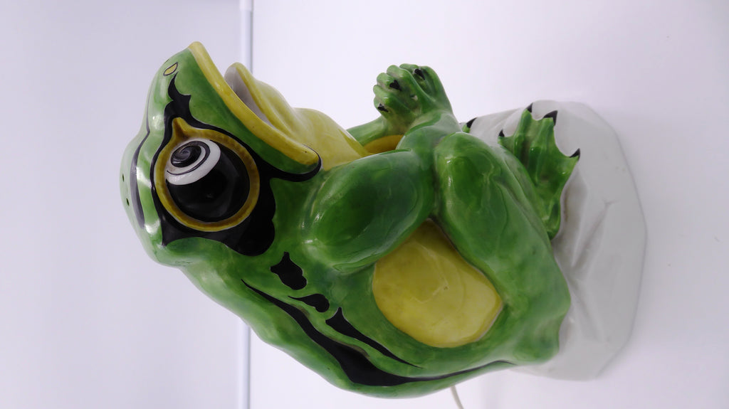 Lampe céramique grenouille verte complète et fonctionnant