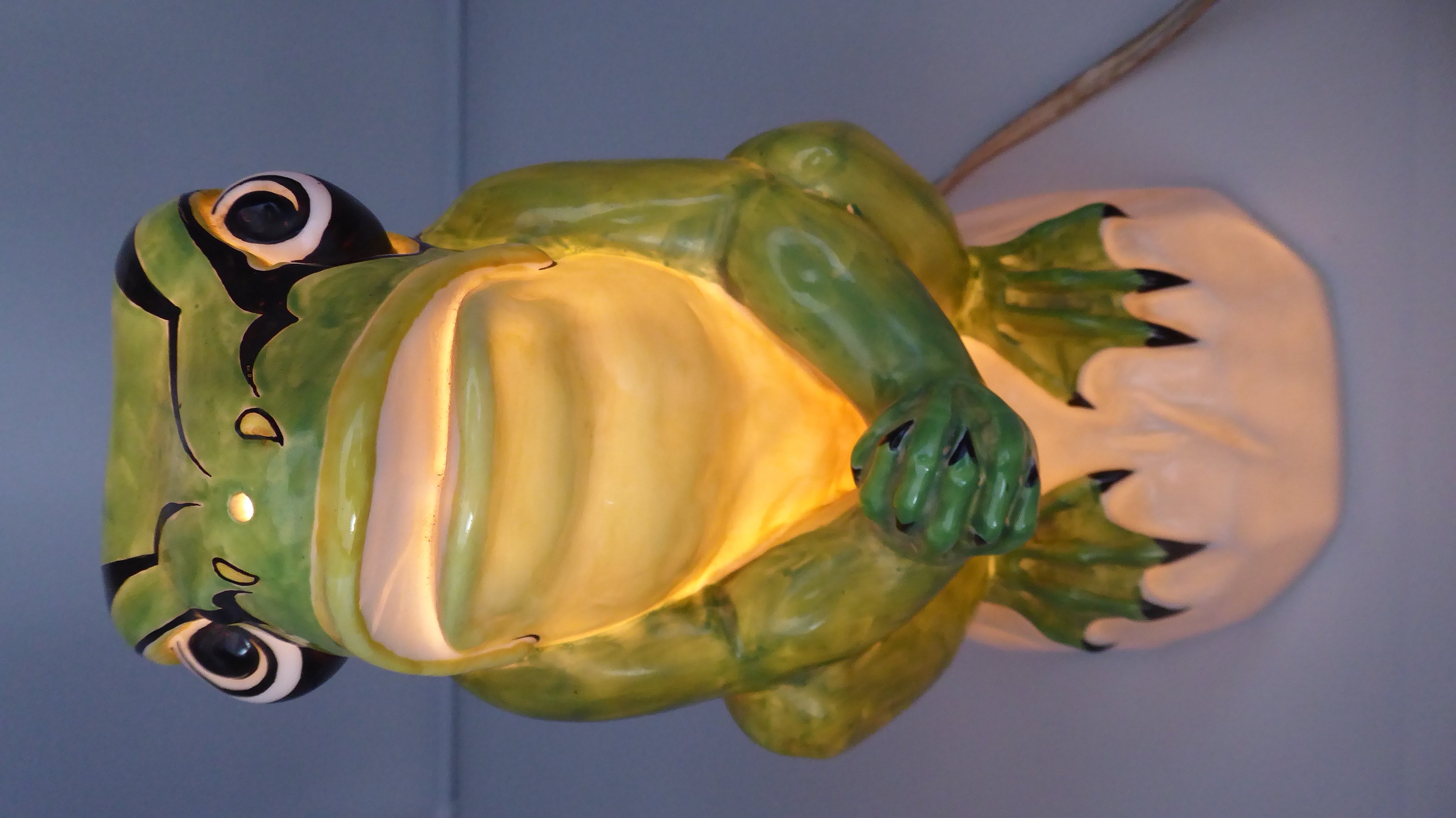 Lampe céramique grenouille verte complète et fonctionnant