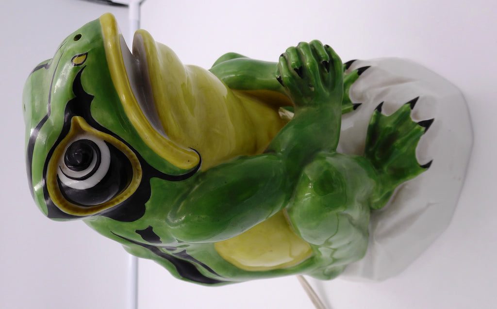 Lampe céramique grenouille verte complète et fonctionnant