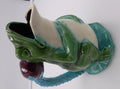 Broc grenouille céramique verte anse bleu
