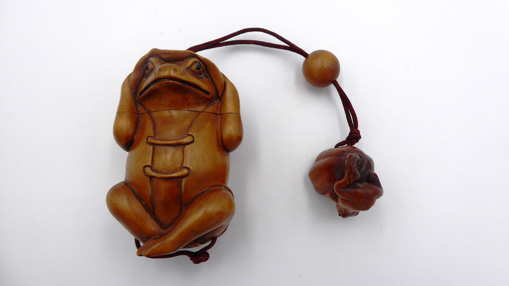 Metsuke INRO à deux cases signé d'origine JAPONAISE en bois se portant à la ceinture