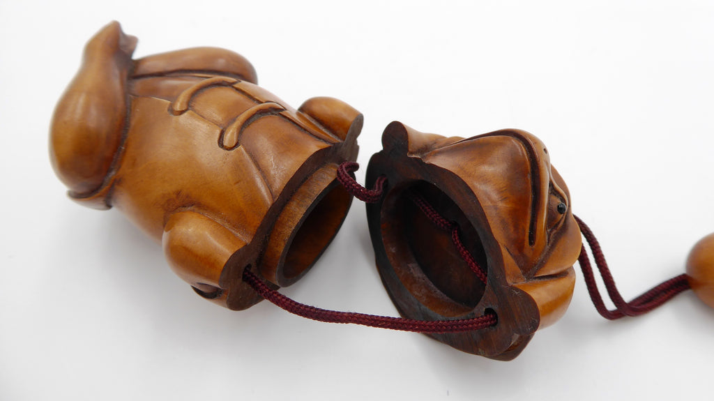 Metsuke INRO à deux cases signé d'origine JAPONAISE en bois se portant à la ceinture