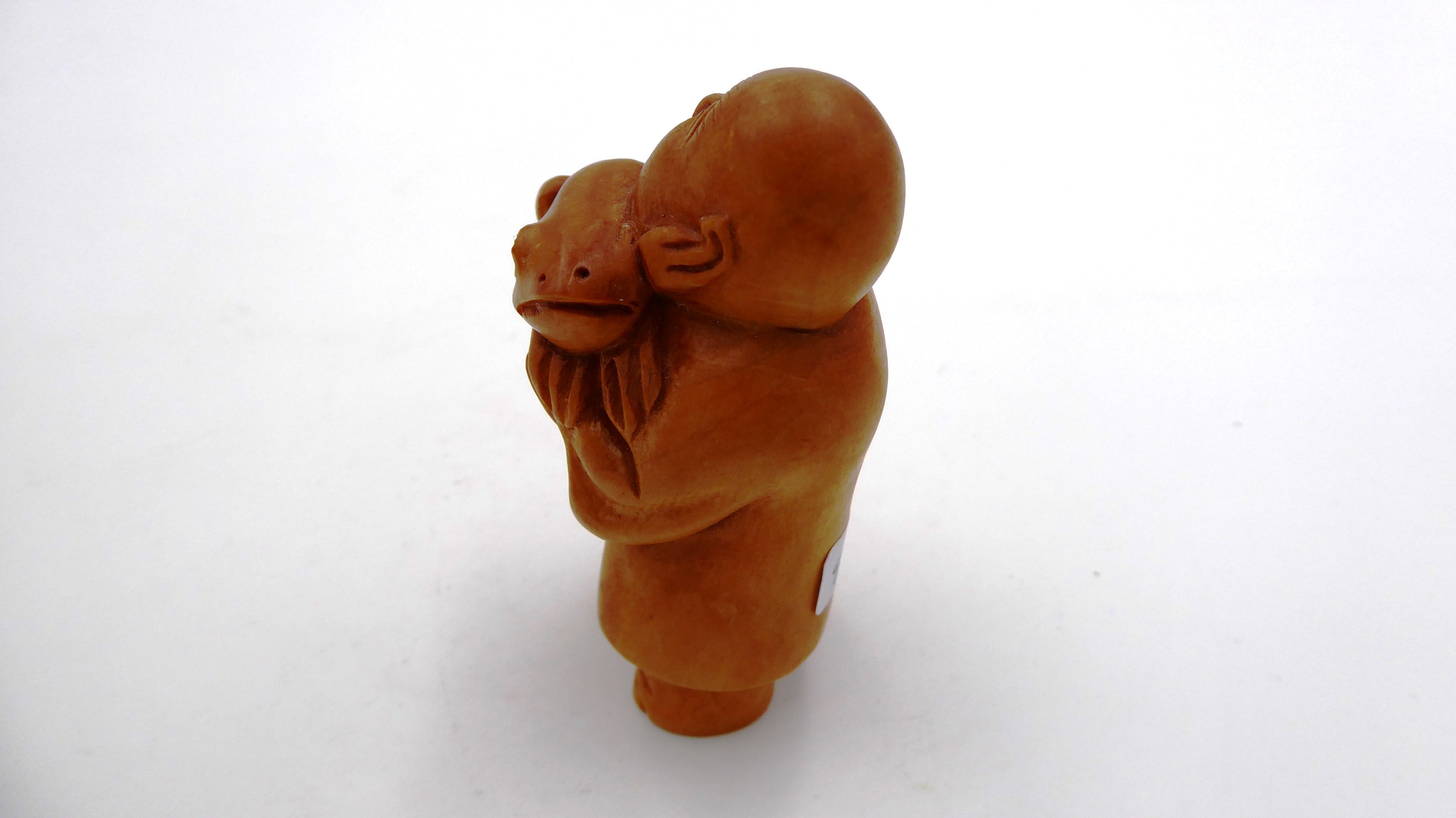 Metsuke bouddha et grenouille en bois peint