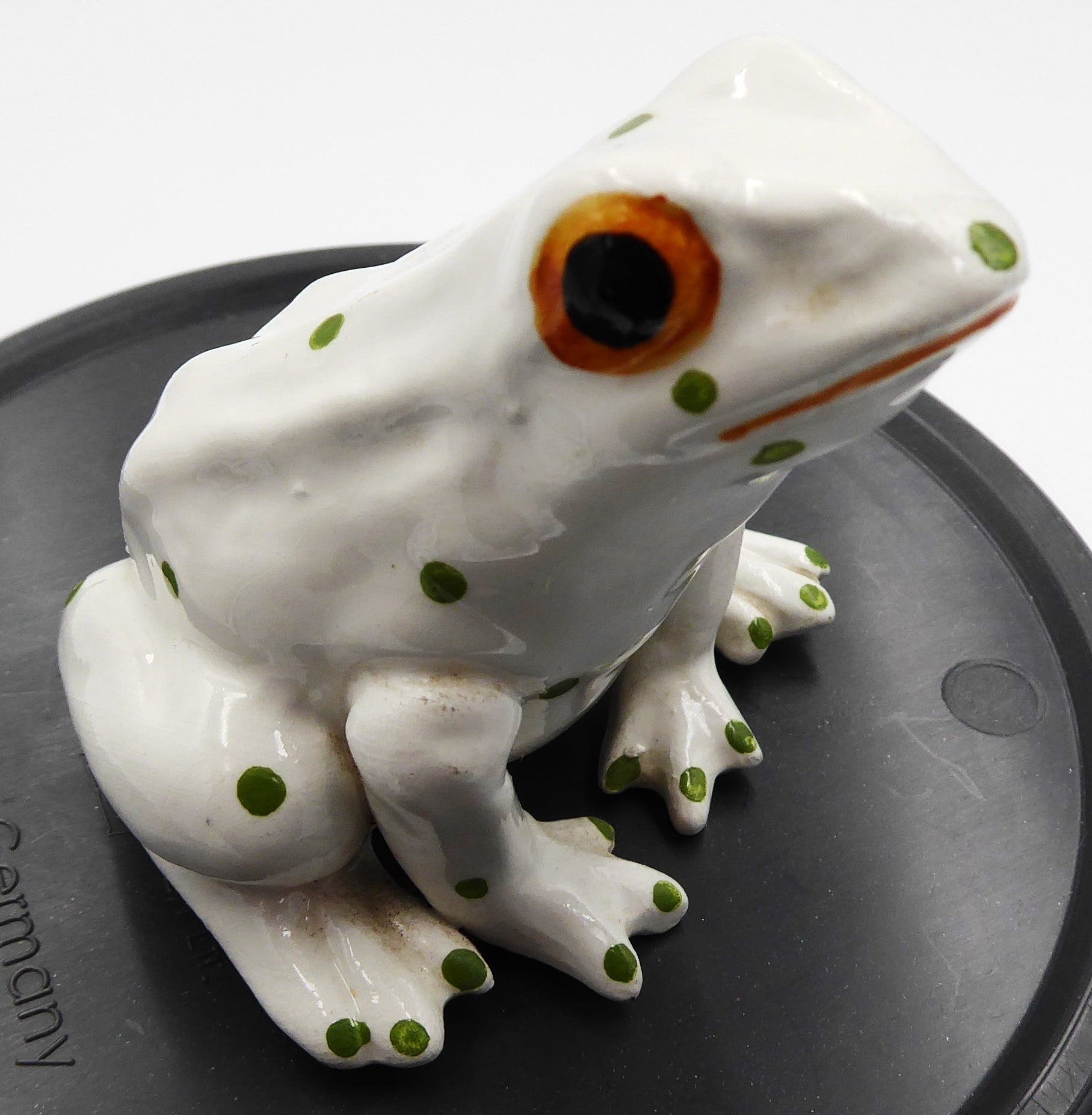 Grenouille en céramique blanche à pois verts