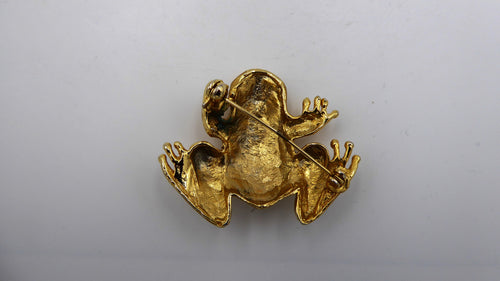 Broche grenouille en laiton doré aux yeux diamanté