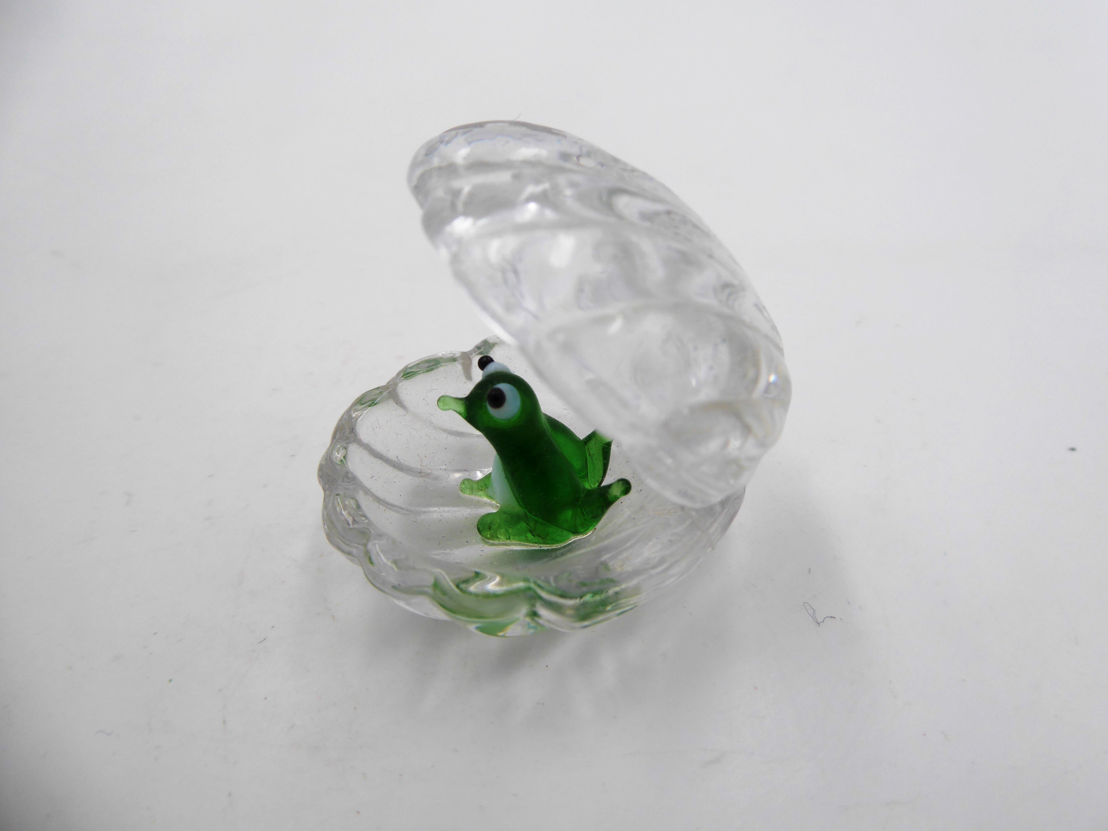 Grenouille dans une coquille Saint-Jacques en verre