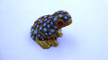 Vieille grenouille africaine en tôle laiton émaillée bleu ciel