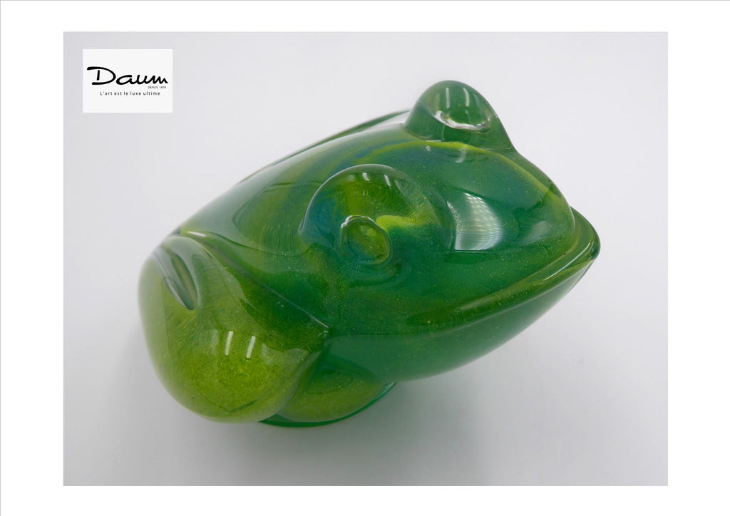 Grosse grenouille DAUM en cristal verte nuances de bleu