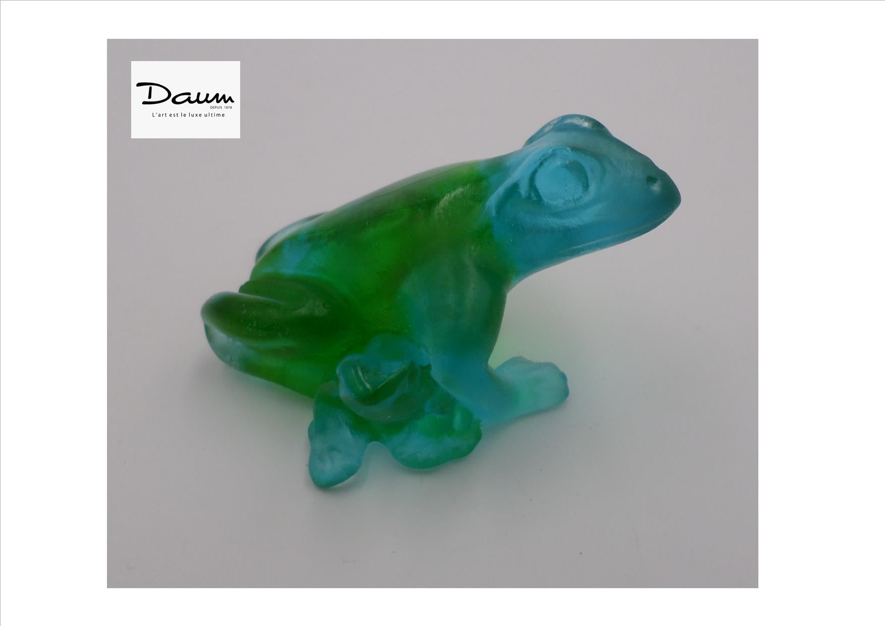 Rainette DAUM en pâte de verre bleu/vert
