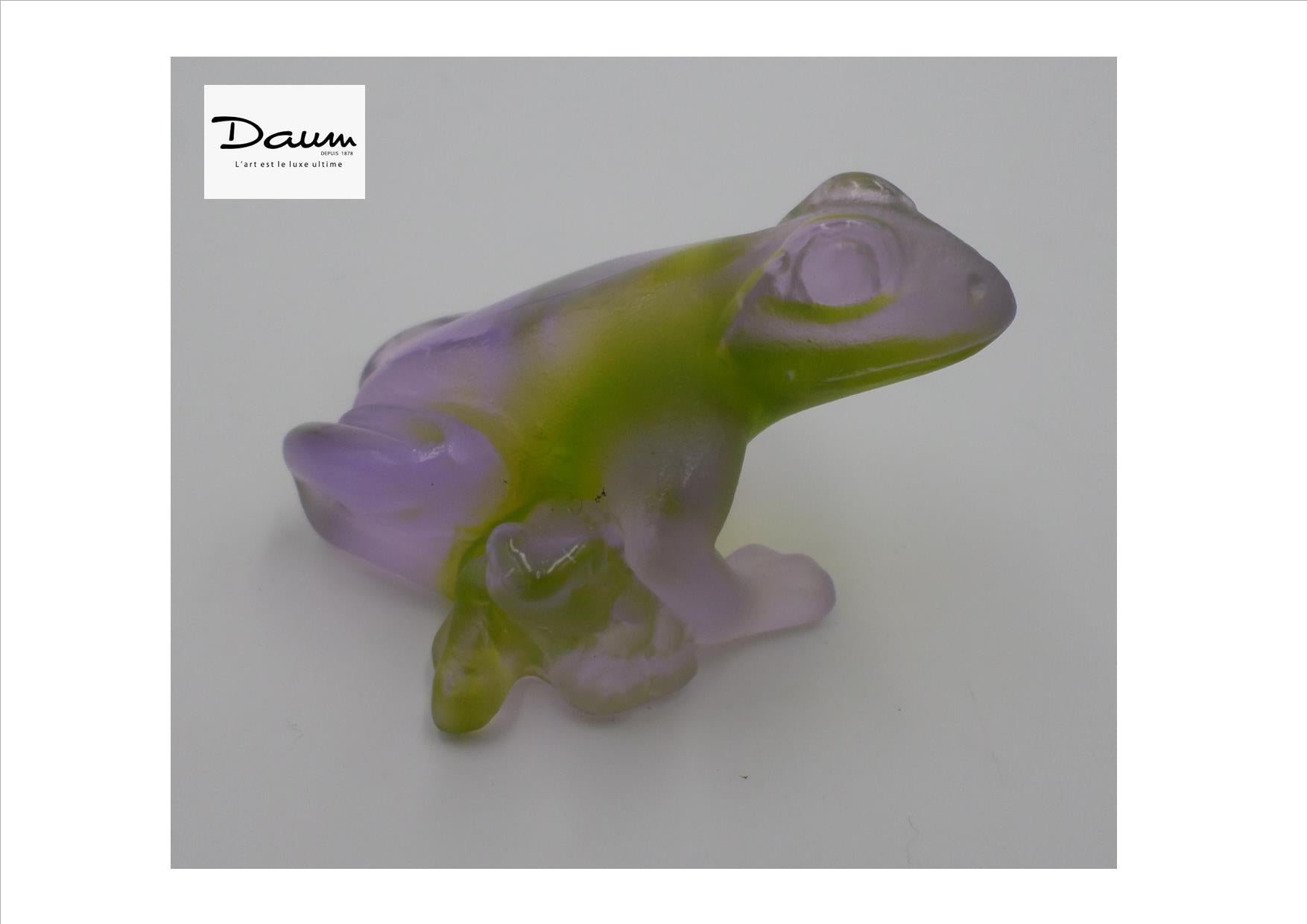 Grenouille DAUM en pâte de verre lilas/vert