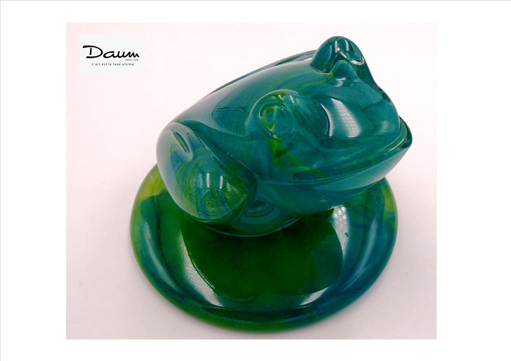 Grosse grenouille DAUM en cristal bleu nuances de vert