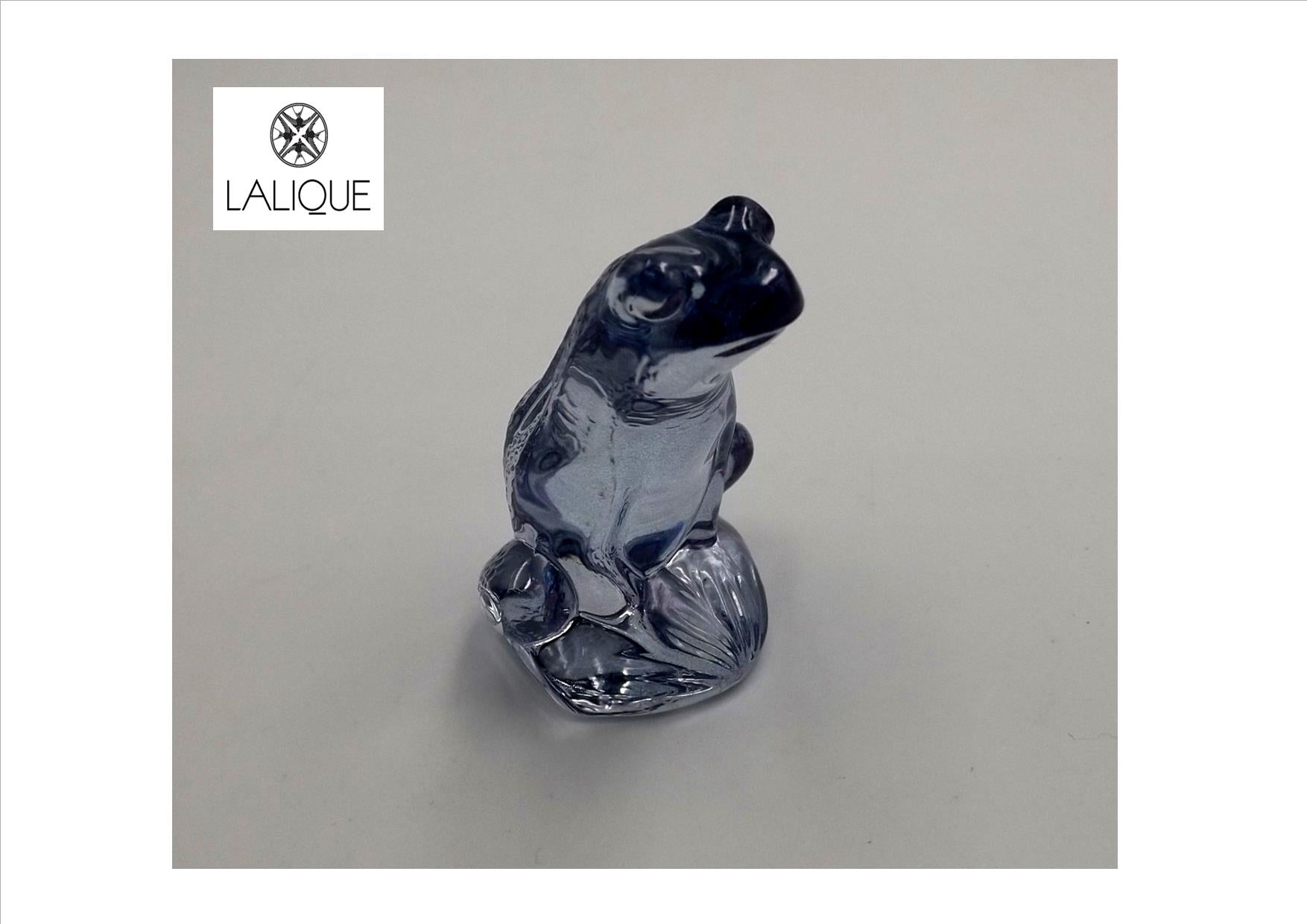 Grenouille rainette LALIQUE en cristal bleu