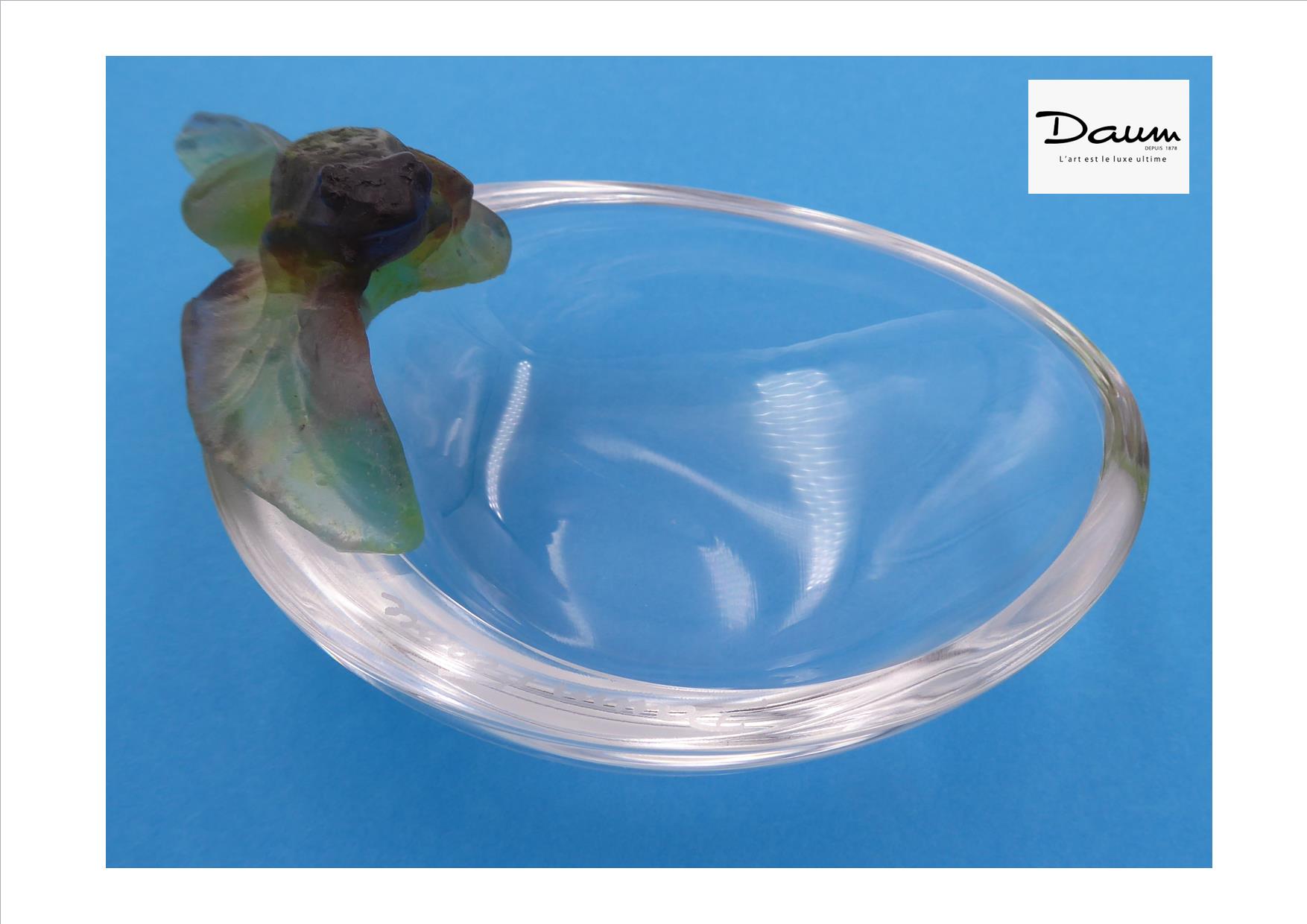cendrier Daum  vide-poche baguer  en cristal et pâte de verre bouton de rose 
